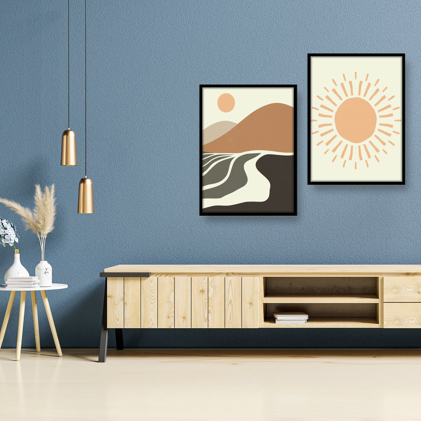 Winding Road and Radiant Sun Black Wall Frame