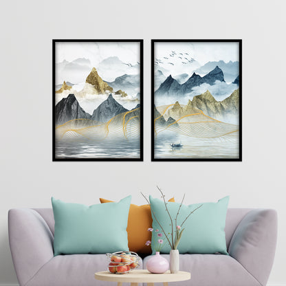 Golden Mist Mountains Wall Frame