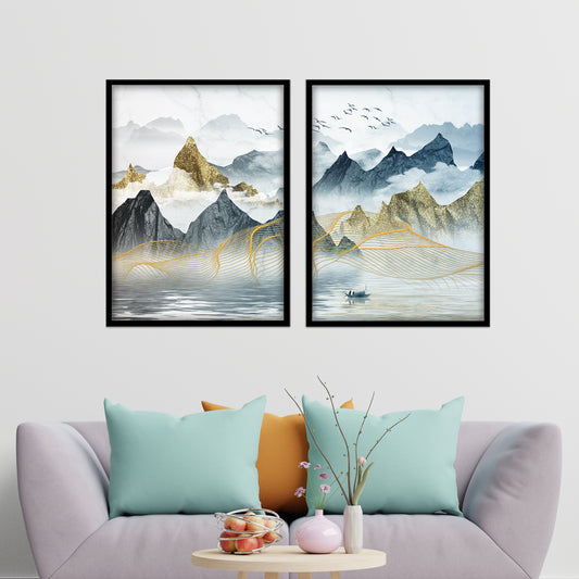 Golden Mist Mountains Wall Frame