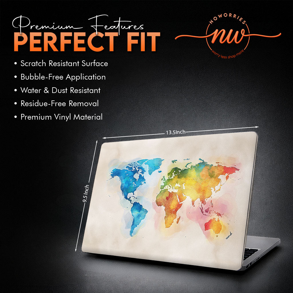 Watercolor World Map Artistic Laptop Skin