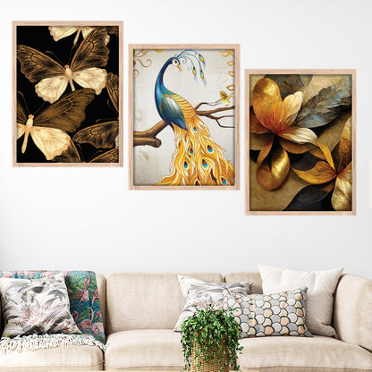 Royal Peacock & Golden Florals Wall Frame
