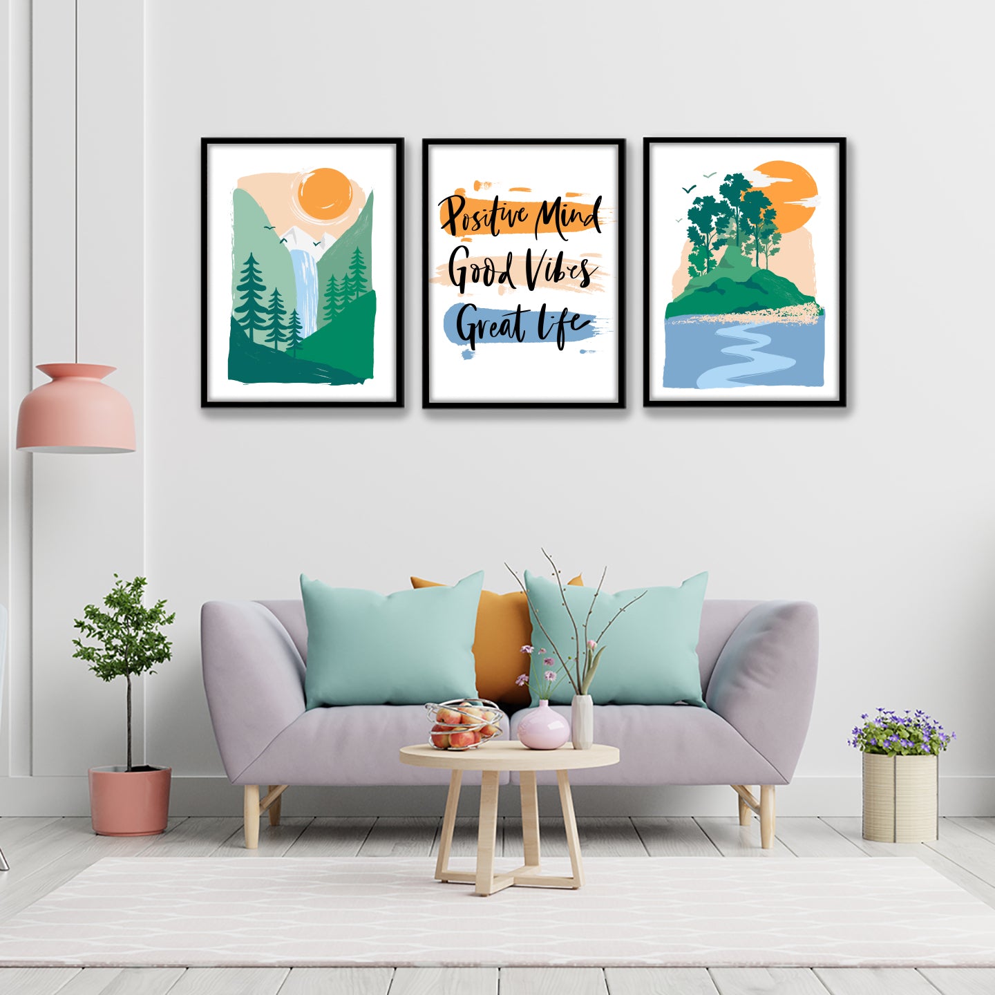 Positive Vibes Landscape Wall Frame Set