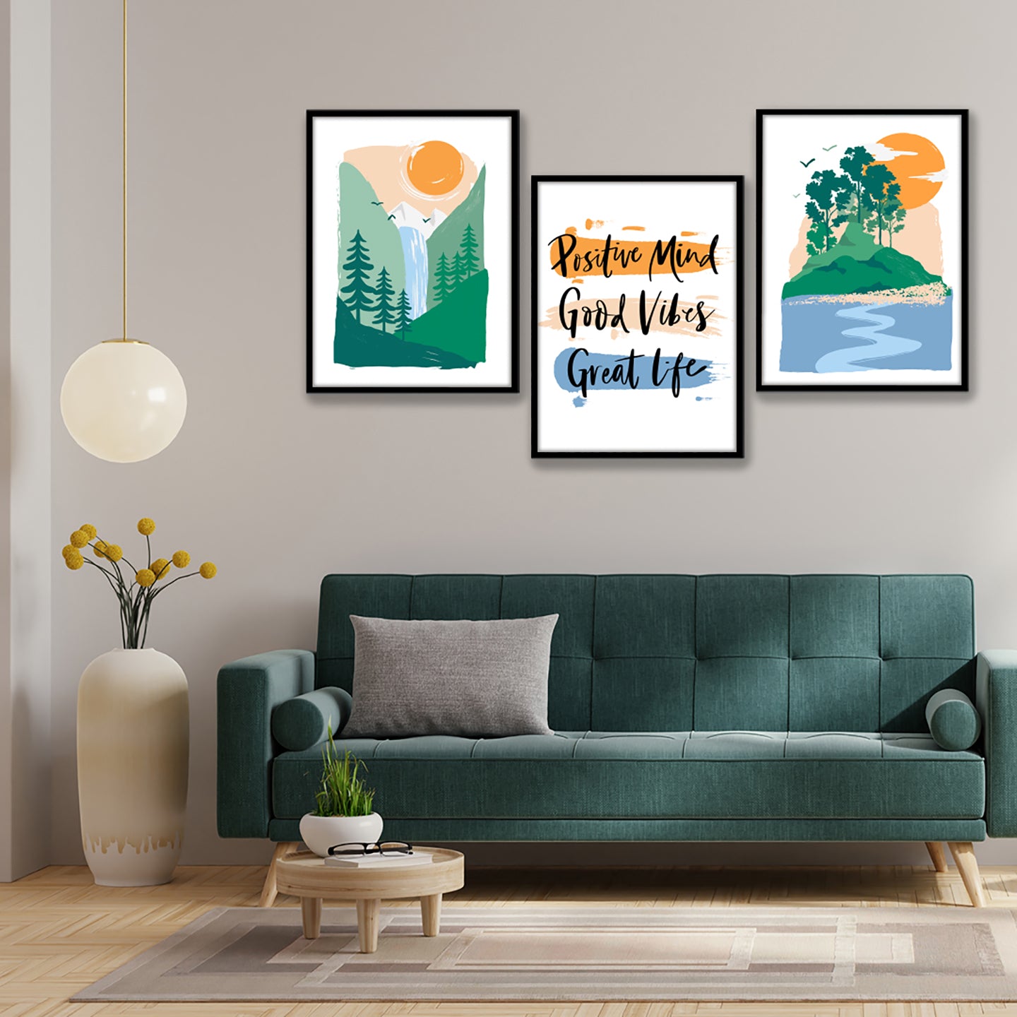 Positive Vibes Landscape Wall Frame Set