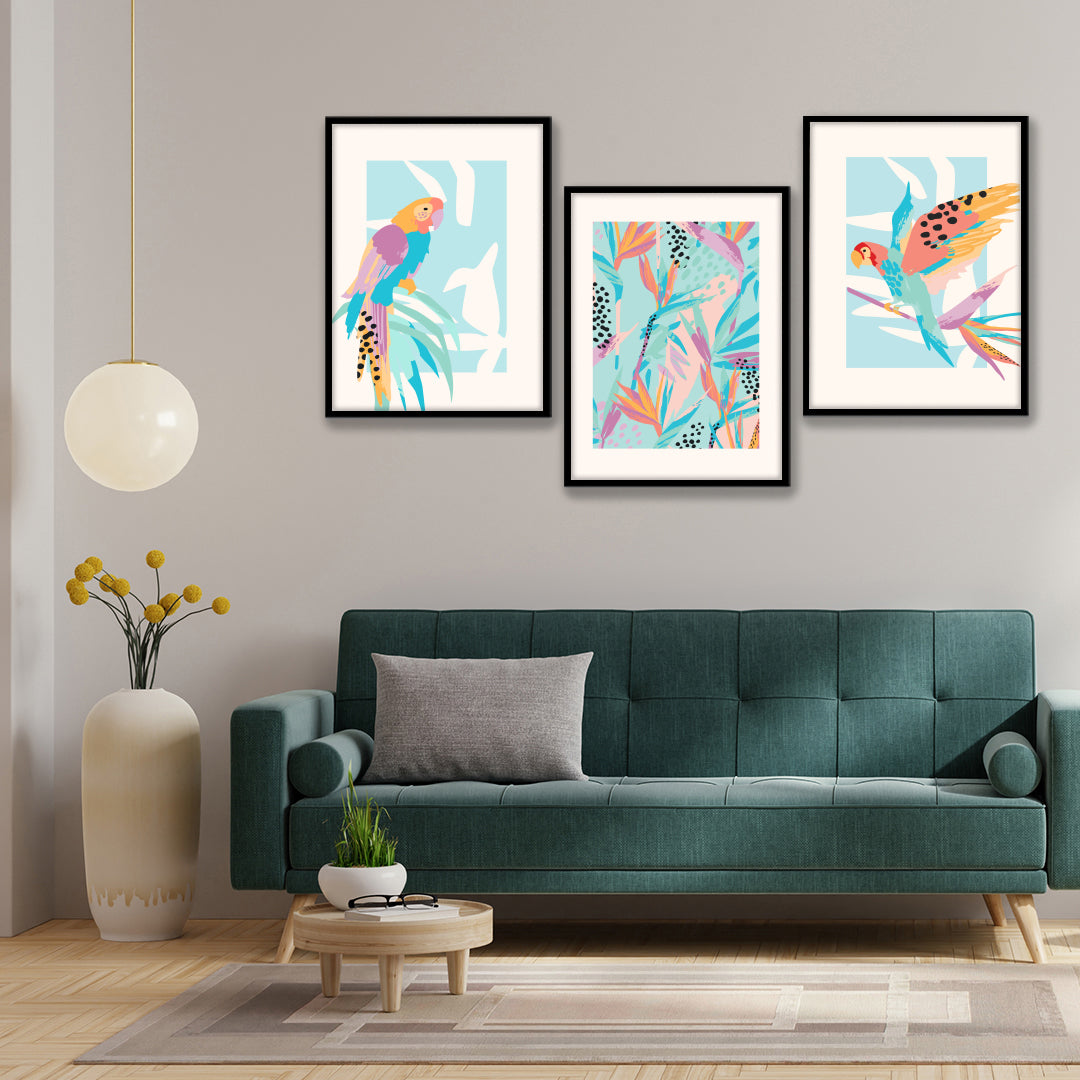 Tropical Parrot Trio Wall Frame