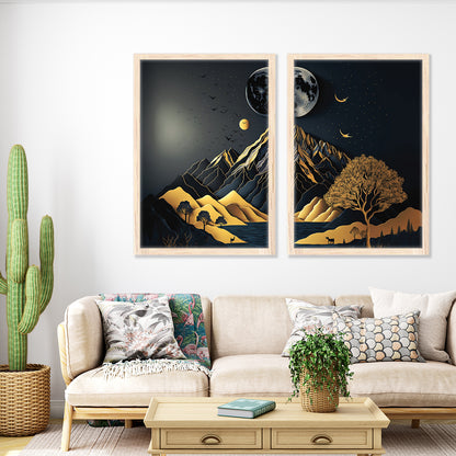 Luxury Black and Gold Night Landscape Wall Frame
