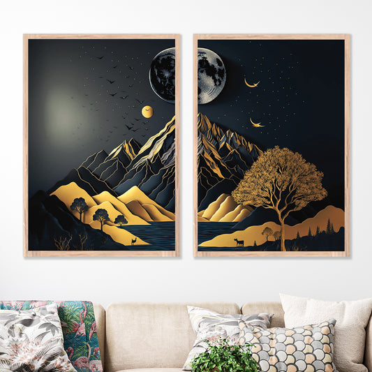 Luxury Black and Gold Night Landscape Wall Frame