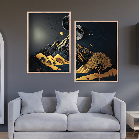 Luxury Black and Gold Night Landscape Wall Frame