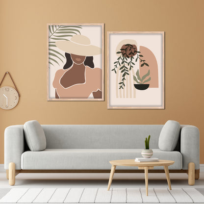 Abstract Woman in Hat and Indoor Garden Wall Frame