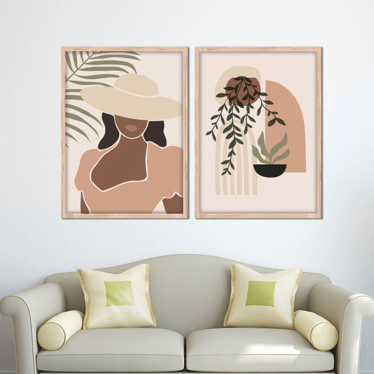 Abstract Woman in Hat and Indoor Garden Wall Frame