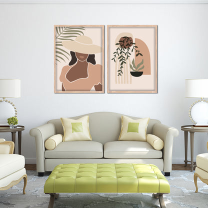 Abstract Woman in Hat and Indoor Garden Wall Frame