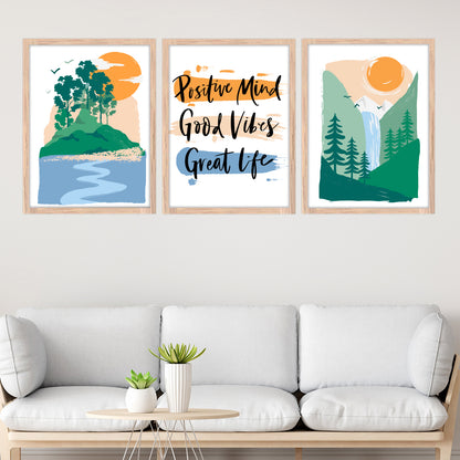 Positive Vibes Landscape Wall Frame Set