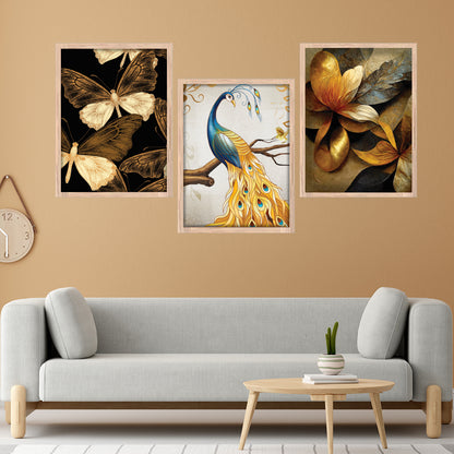 Royal Peacock & Golden Florals Wall Frame
