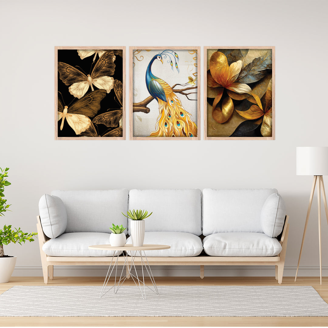 Royal Peacock & Golden Florals Wall Frame