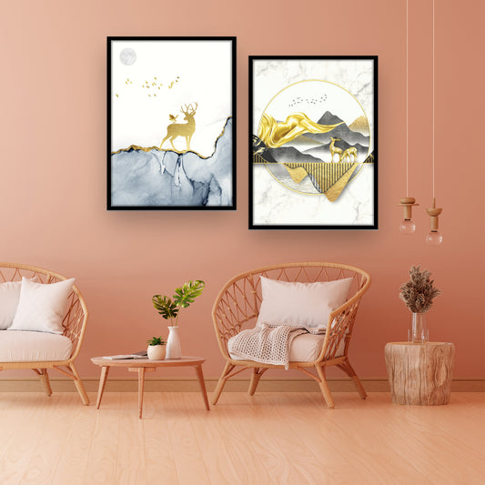 Gold Accented Abstract Marble Landscape Wall Frame