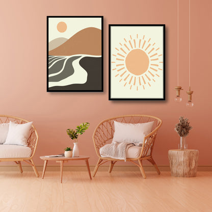 Winding Road and Radiant Sun Black Wall Frame