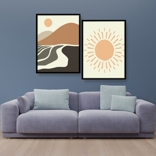 Winding Road and Radiant Sun Black Wall Frame