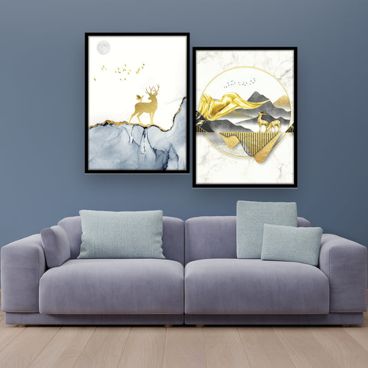 Gold Accented Abstract Marble Landscape Wall Frame
