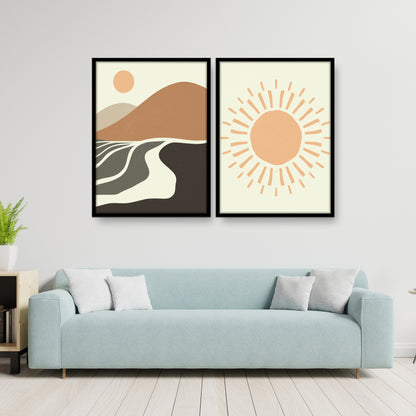 Winding Road and Radiant Sun Black Wall Frame