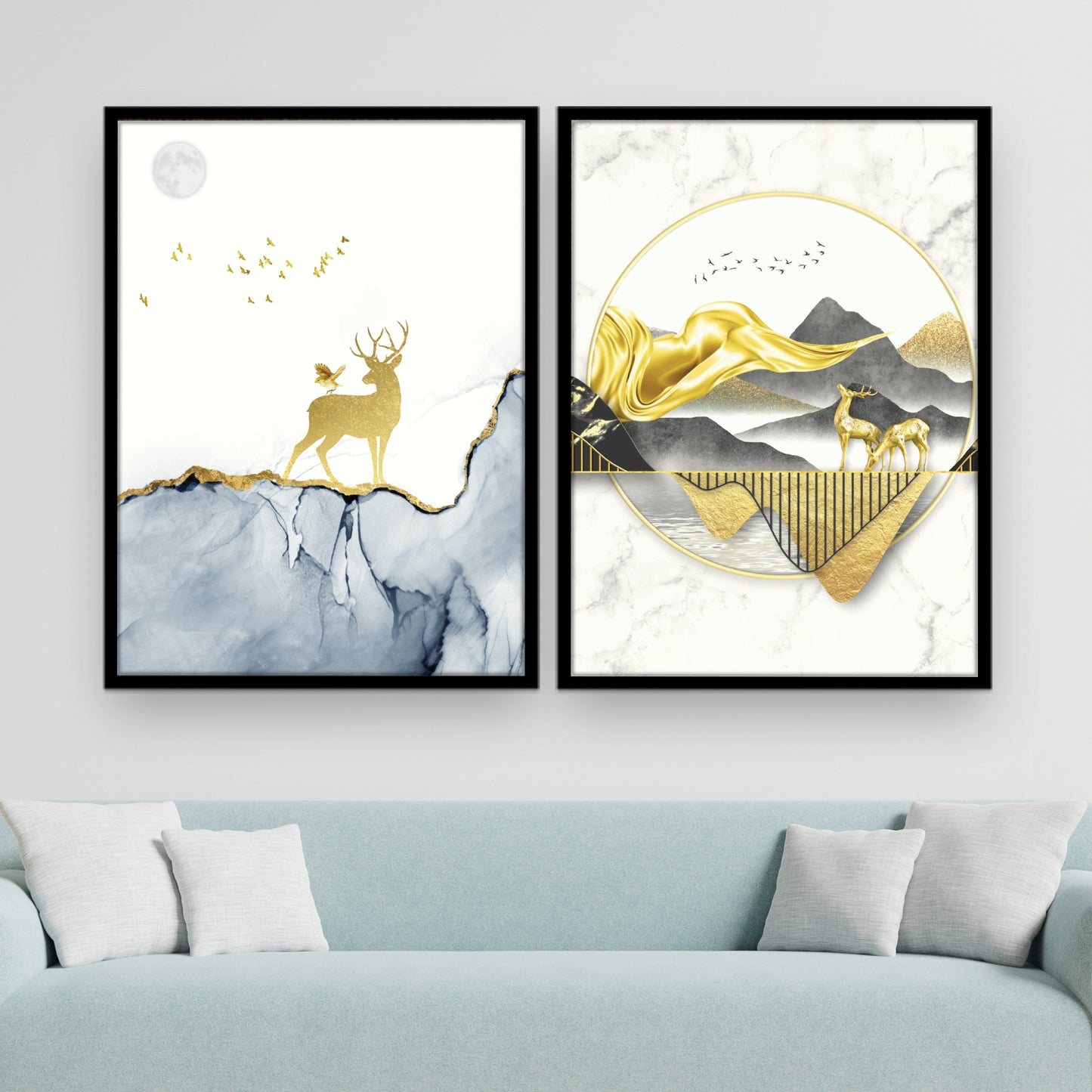 Gold Accented Abstract Marble Landscape Wall Frame