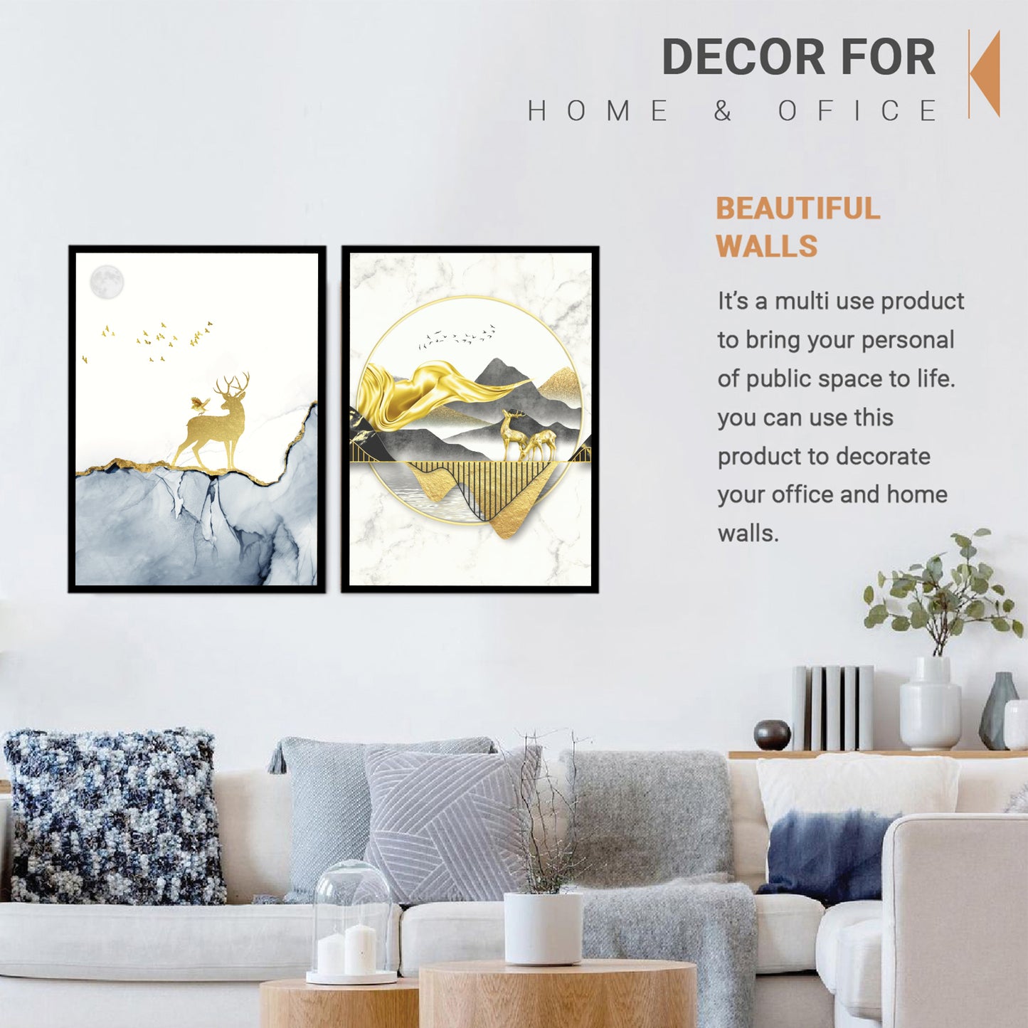 Gold Accented Abstract Marble Landscape Wall Frame