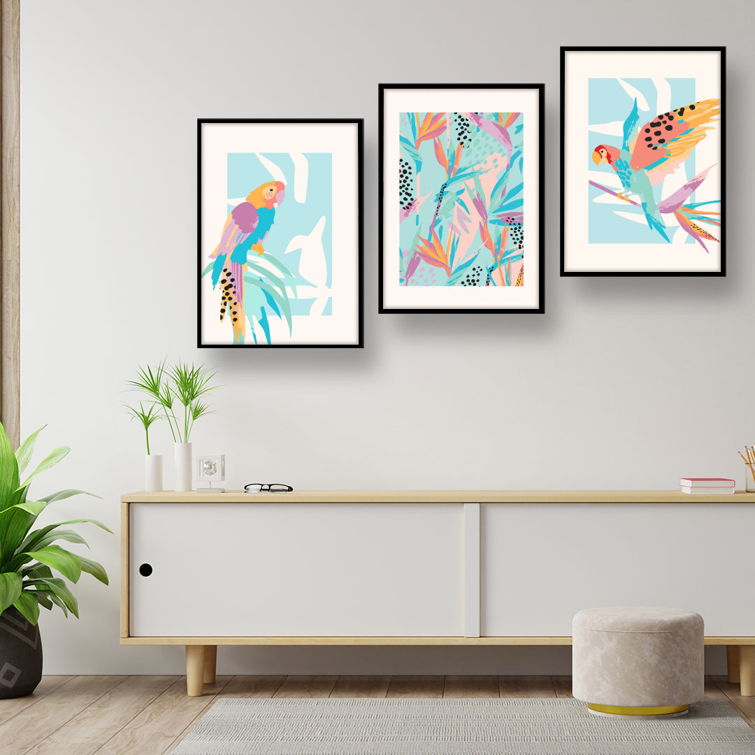 Tropical Parrot Trio Wall Frame