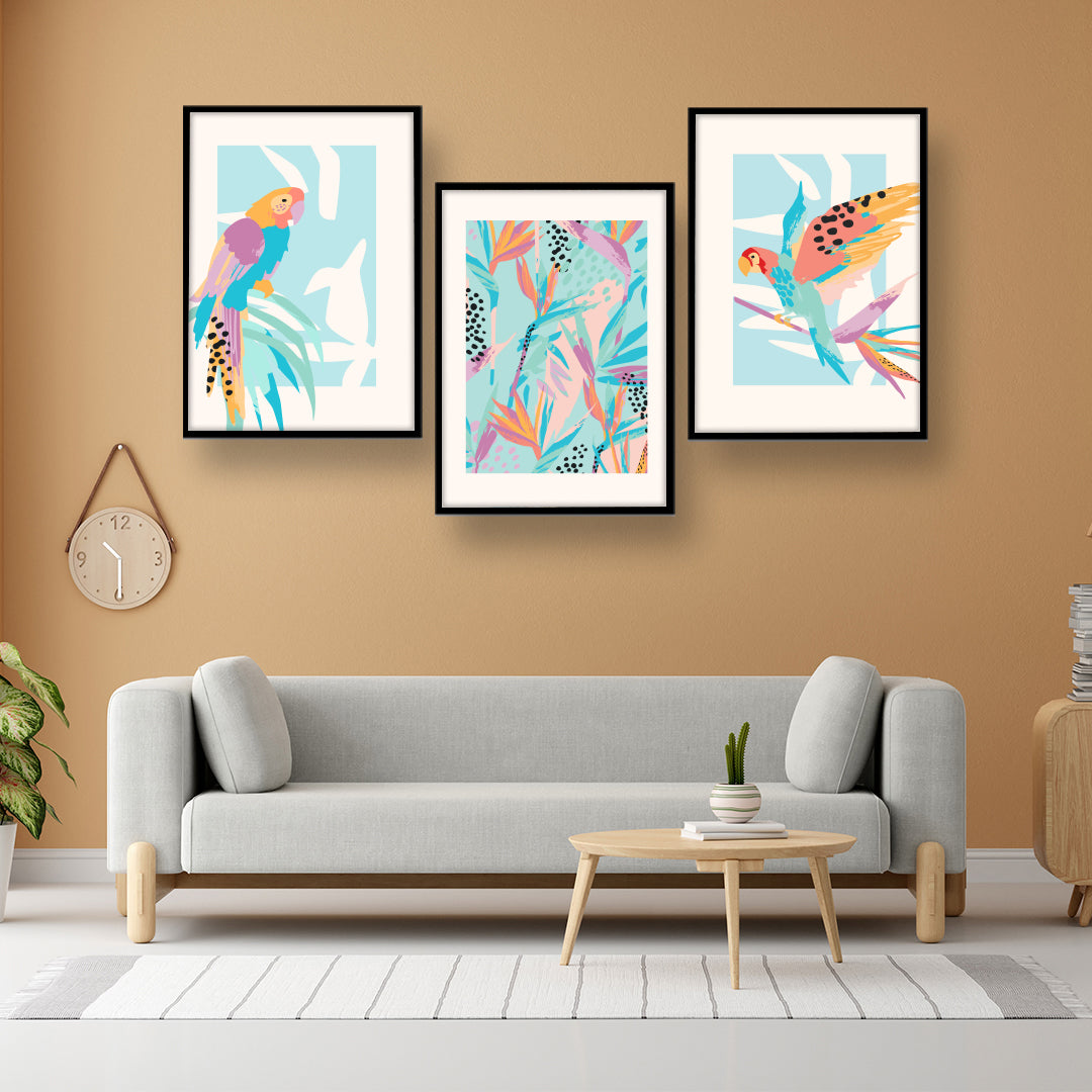 Tropical Parrot Trio Wall Frame