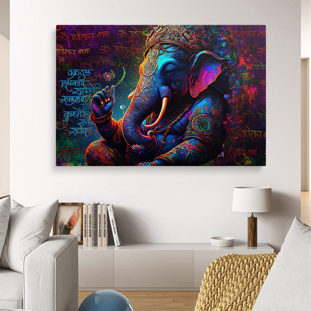 Lord Ganesh Sanskrit Mantras Wall Canvas