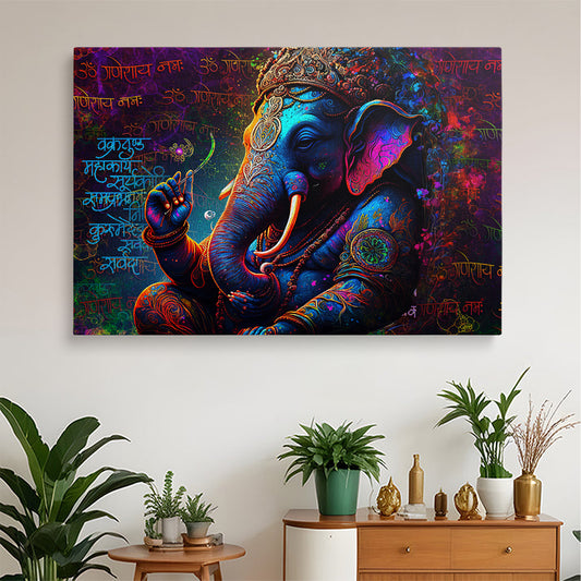 Lord Ganesh Sanskrit Mantras Wall Canvas