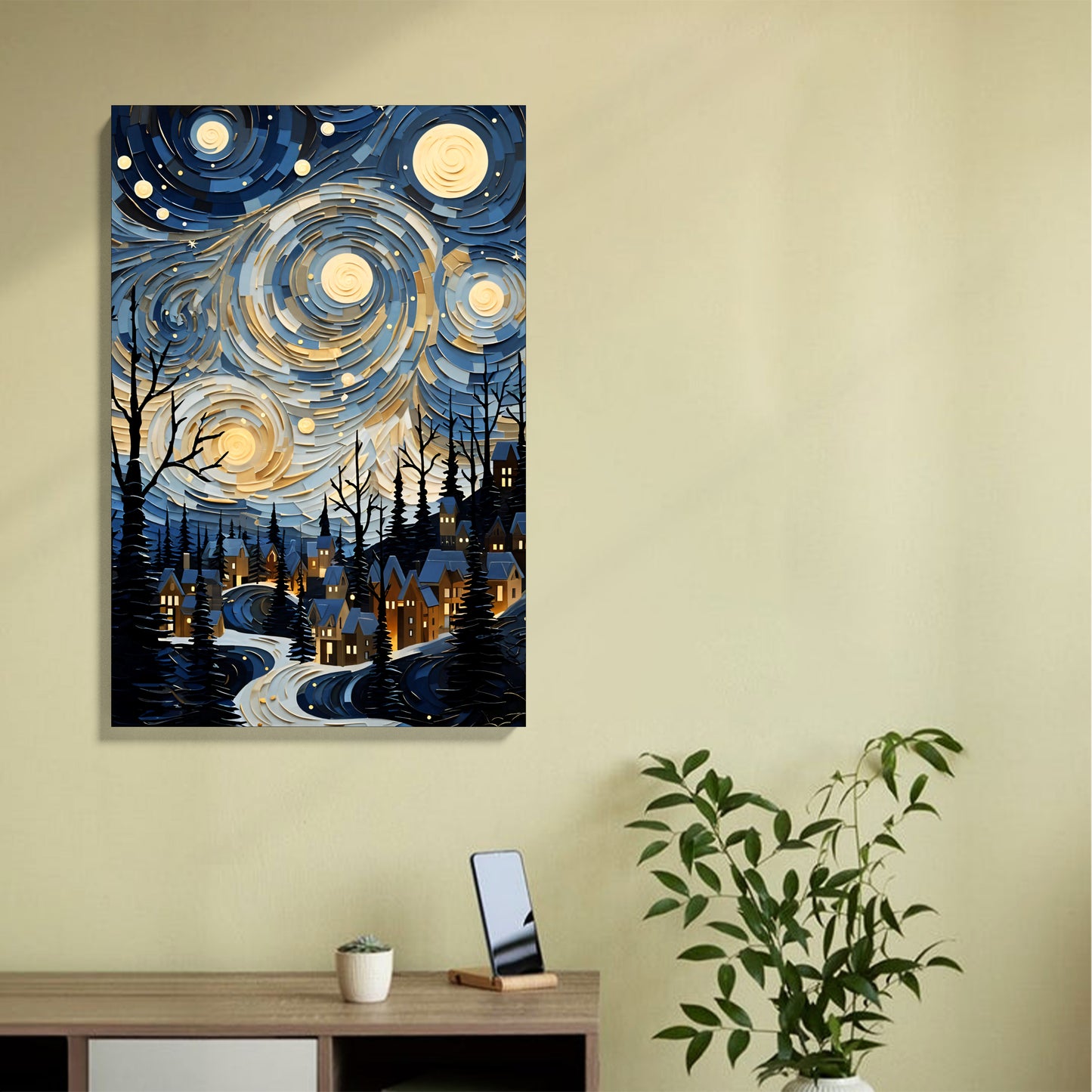 Starry Night Village Canvas