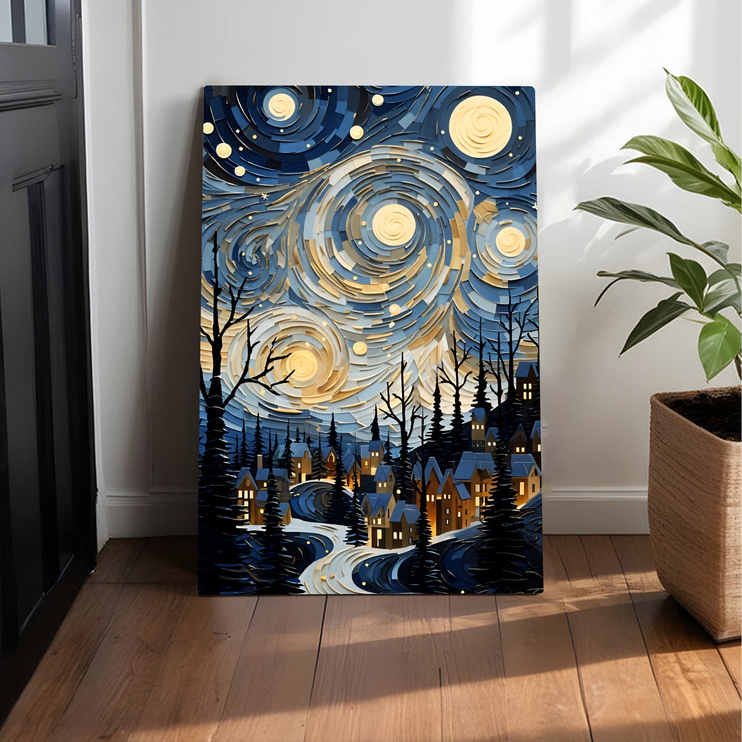 Starry Night Village Canvas
