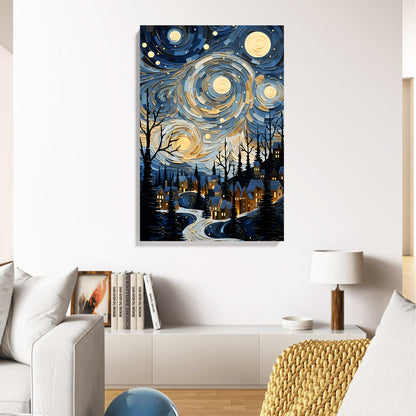 Starry Night Village Canvas