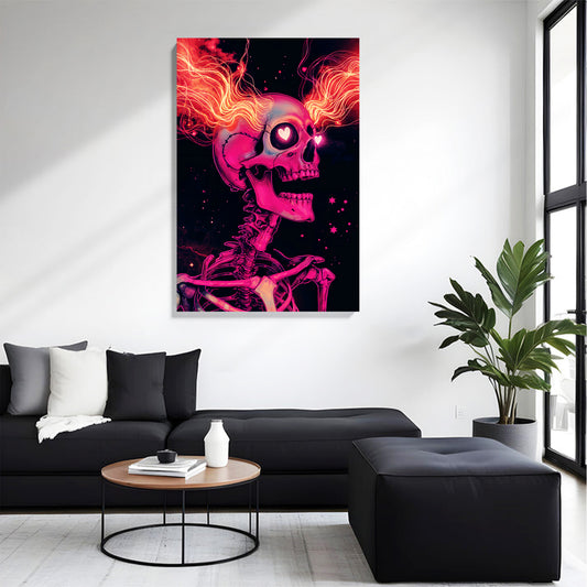 Flaming Heart Skeleton Canvas