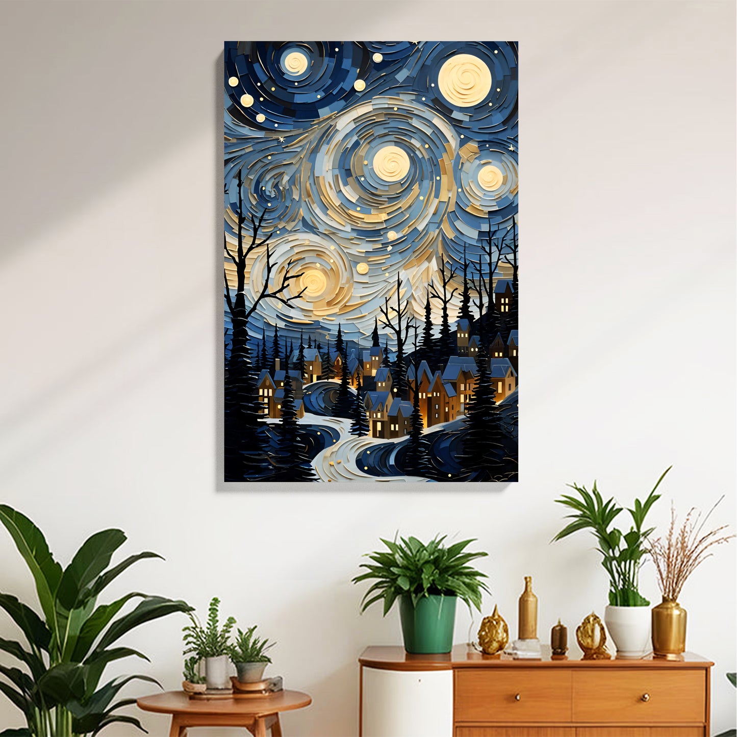 Starry Night Village Canvas