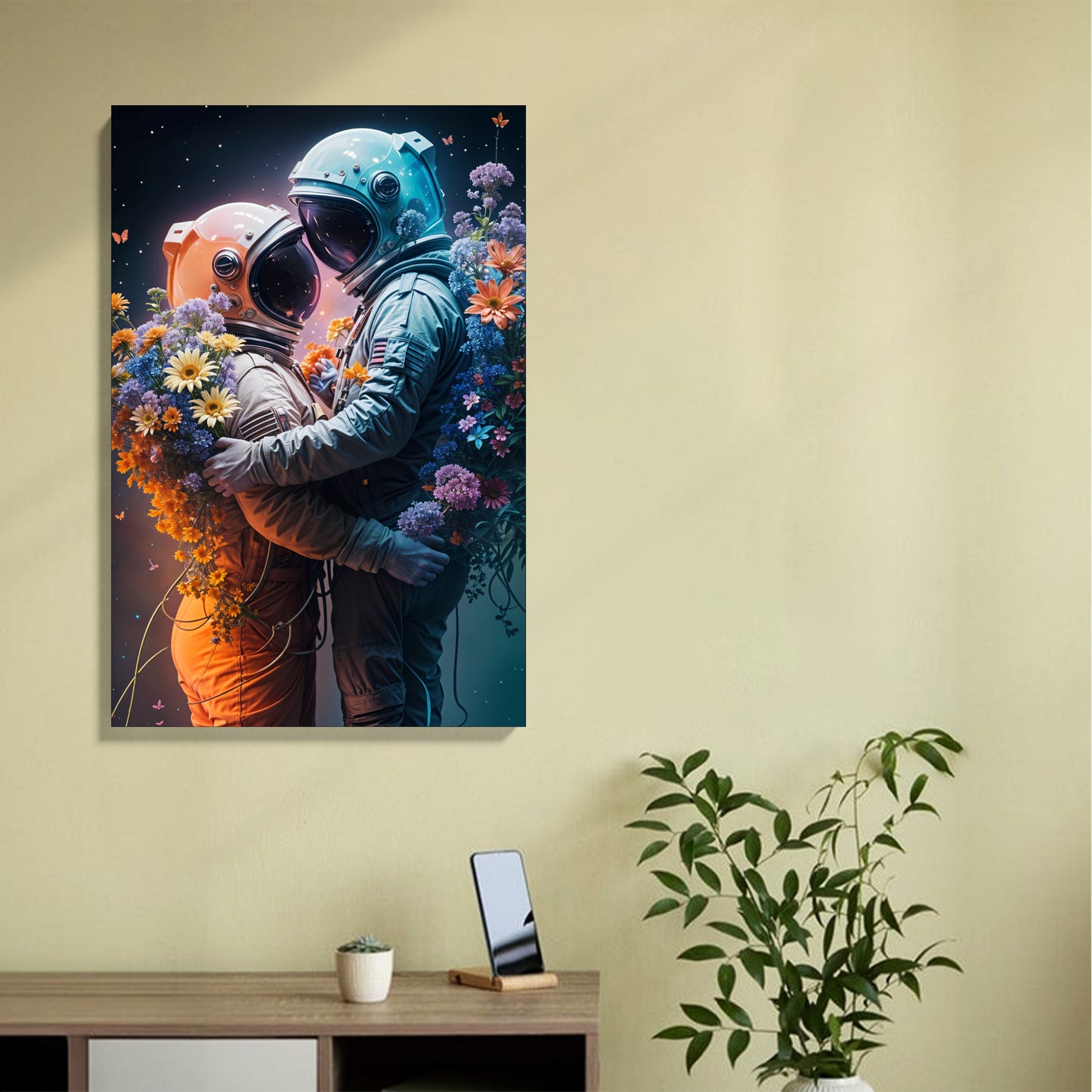 Astronaut Lovers Blossom Canvas