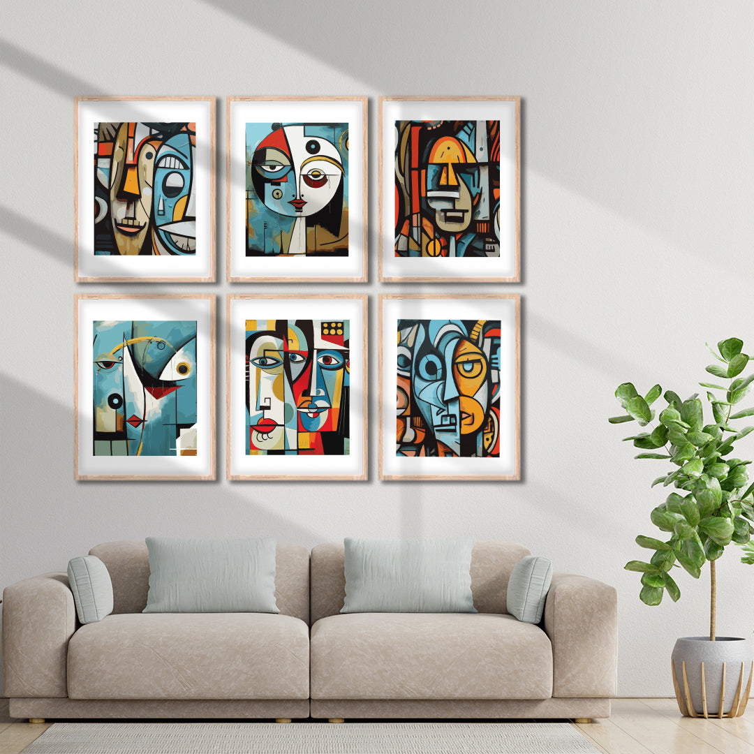 Colorful Cubist Portrait Wall Frame Set