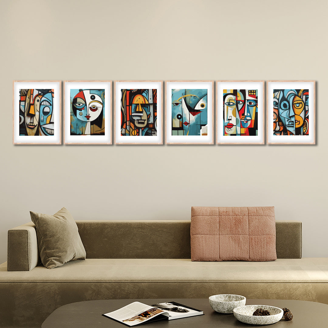 Colorful Cubist Portrait Wall Frame Set