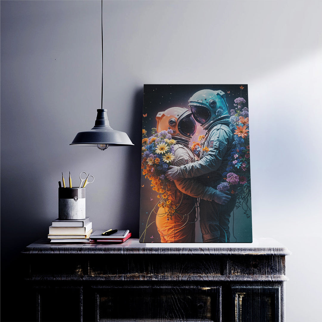 Astronaut Lovers Blossom Canvas