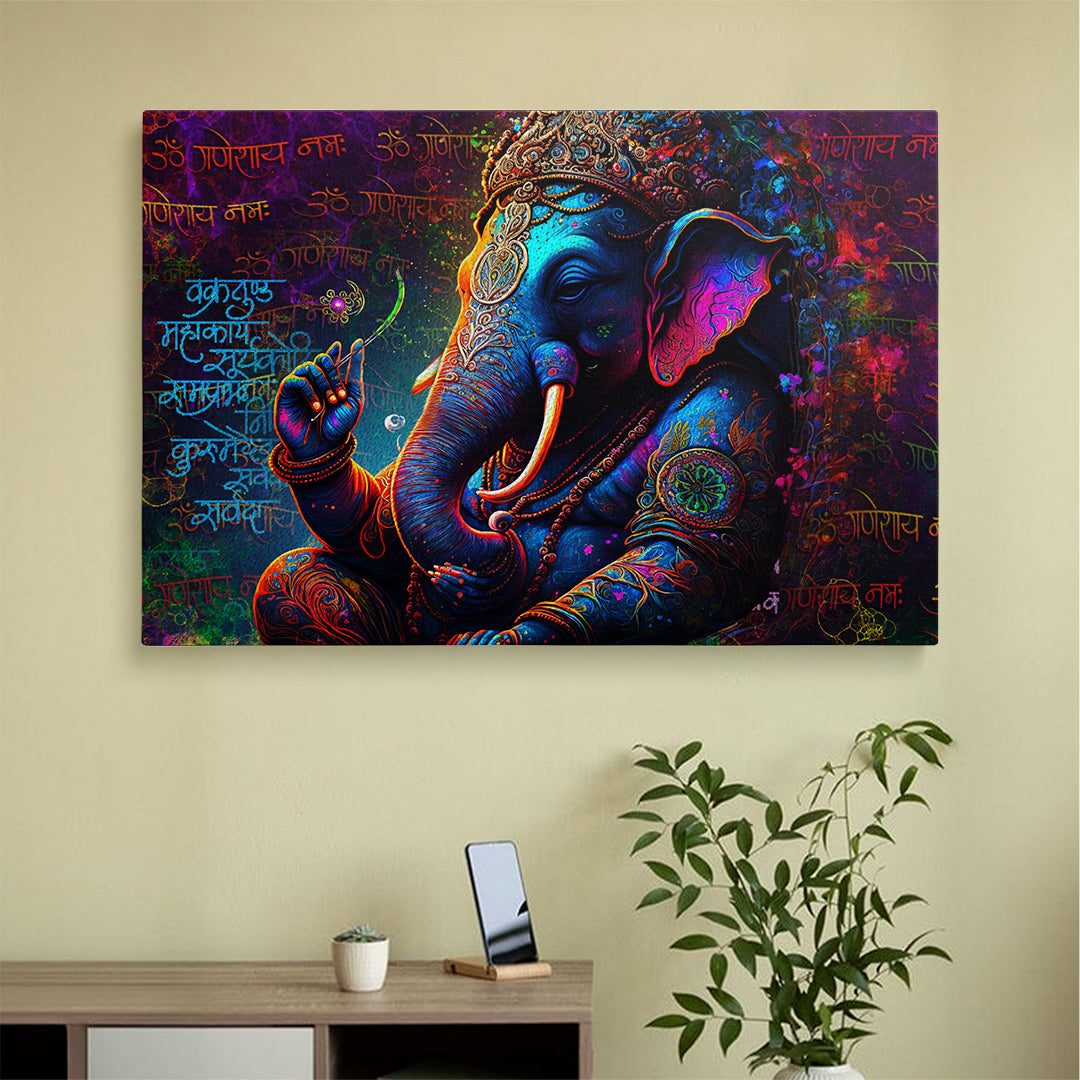 Lord Ganesh Sanskrit Mantras Wall Canvas