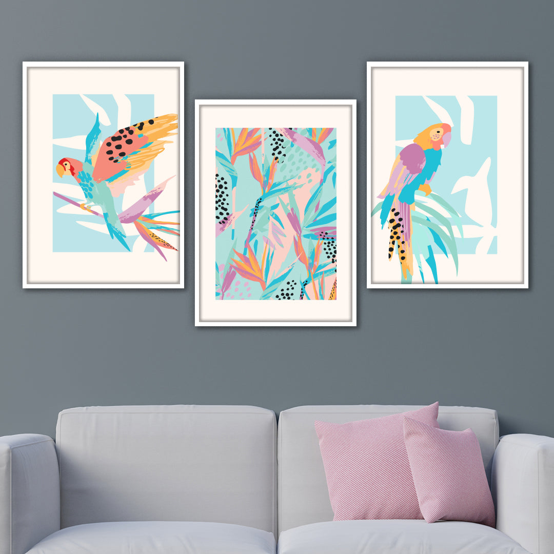 Tropical Parrot Trio Wall Frame