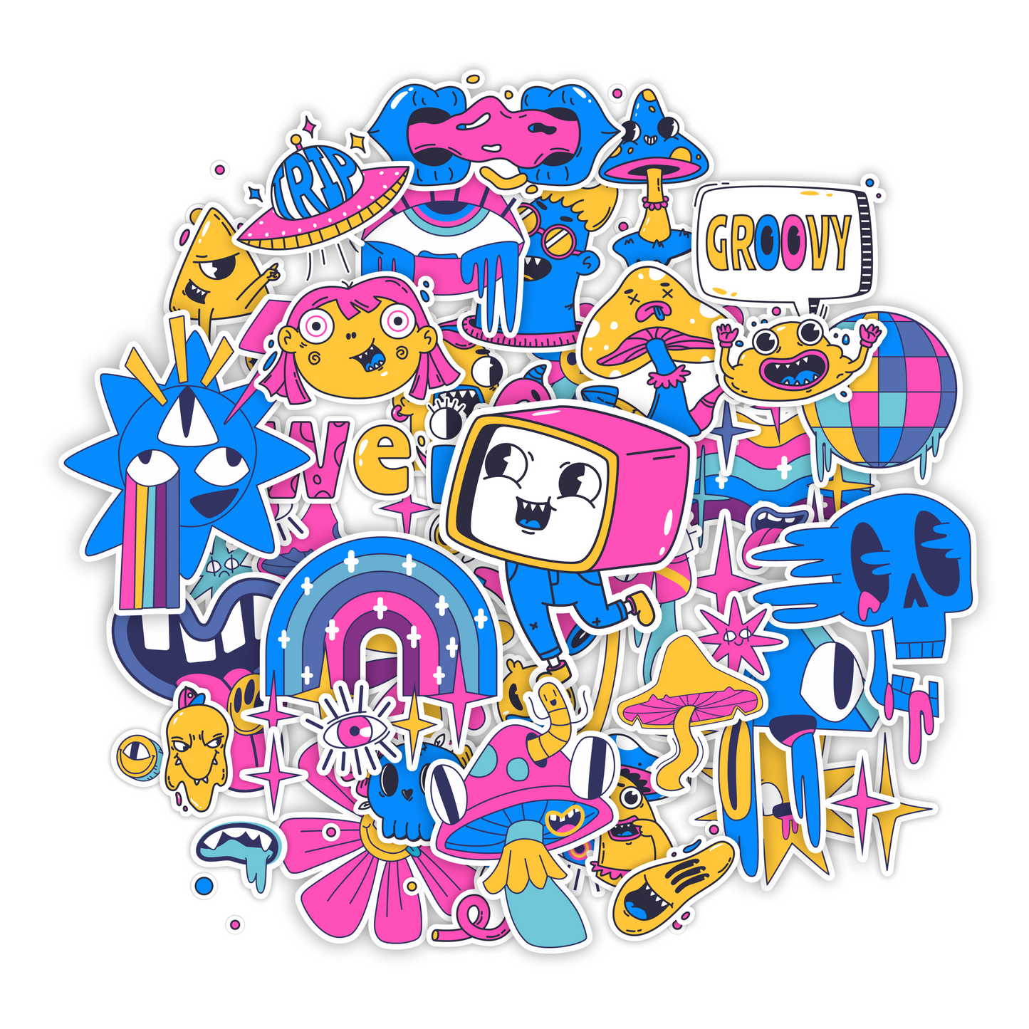 Funky Retro Mascot Sticker Pack