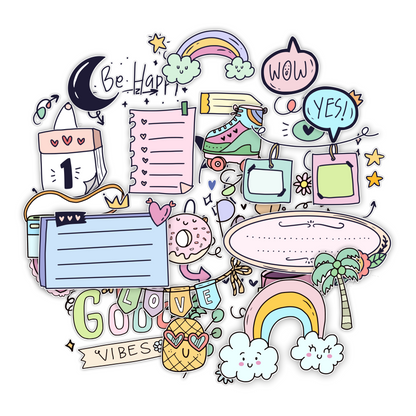 Pastel Rainbow, Star, and Cloud Pattern Stickers