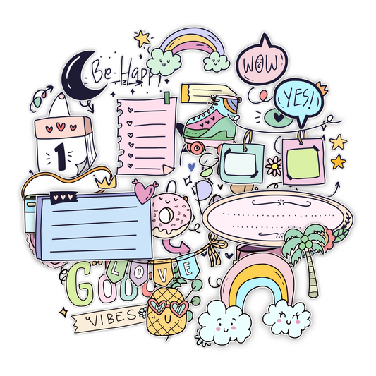 Pastel Rainbow, Star, and Cloud Pattern Stickers