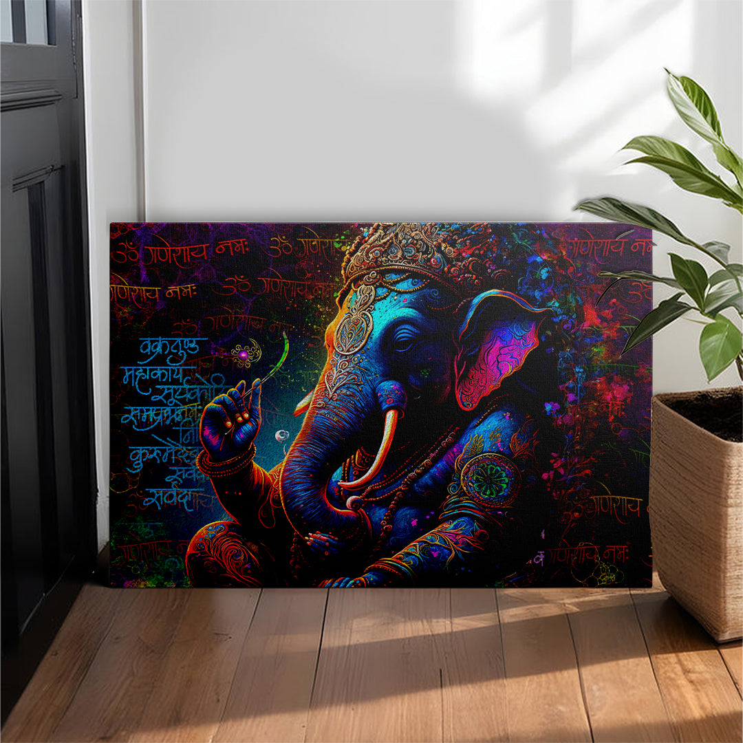 Lord Ganesh Sanskrit Mantras Wall Canvas