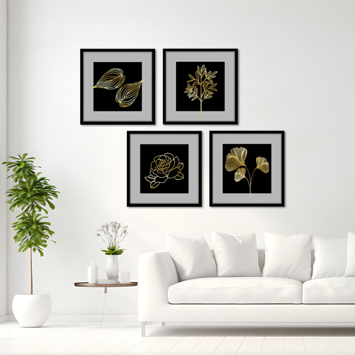 Geometrics Black Golden framed wall
